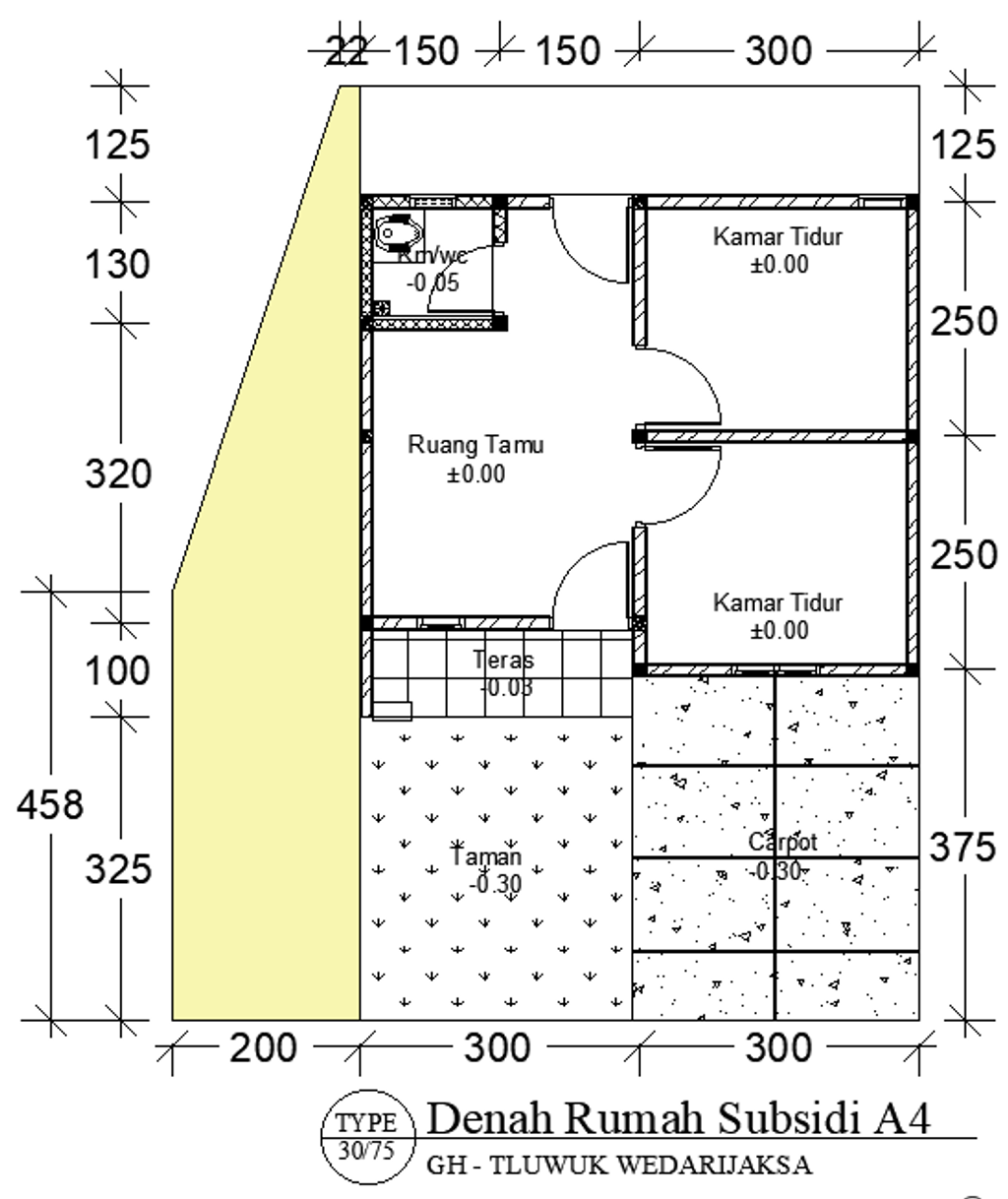foto denah rumah tipe 30/75 perumahan GREEN HARMONI TLUWUK WEDARIJAKSA