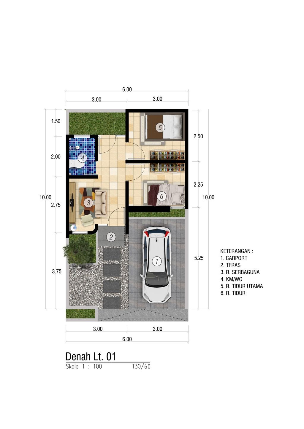 foto denah rumah tipe 30/60 SUBSIDI perumahan VILLA BOUGENVILLE INDAH 3