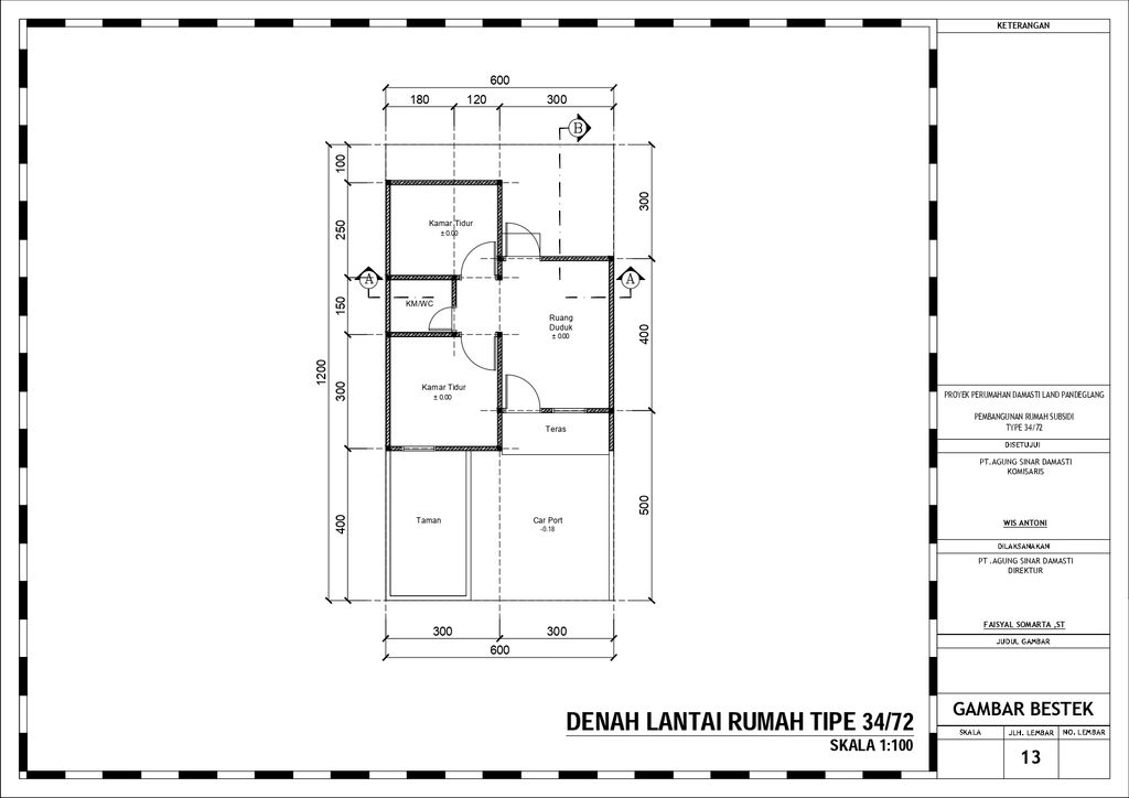 foto denah rumah tipe 34/72 perumahan DAMASTI LAND PANDEGLANG
