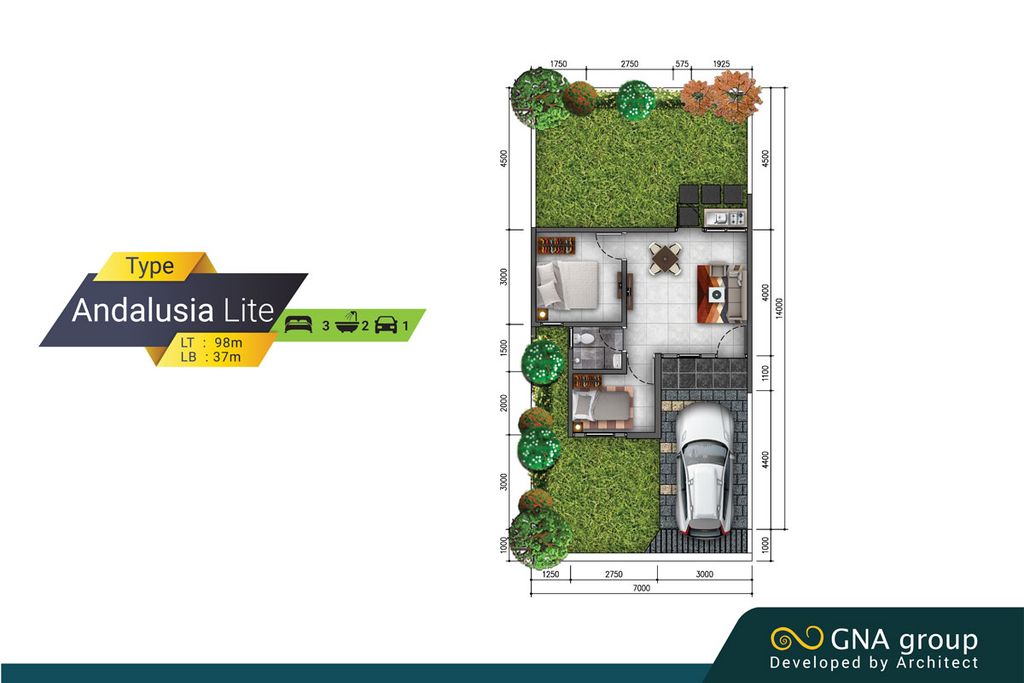 foto denah rumah tipe ANDALUSIA LITE perumahan GOLDEN HILLS