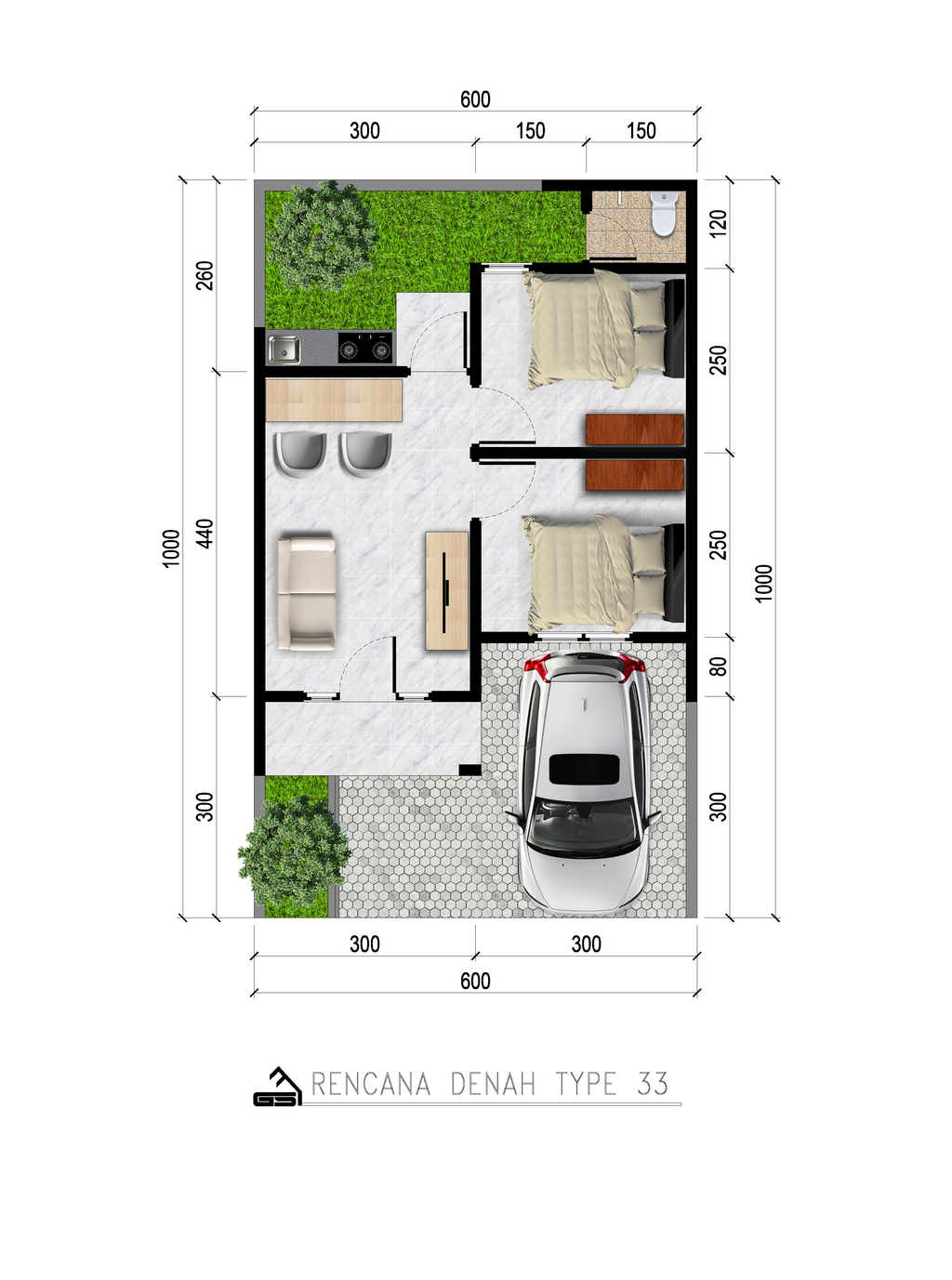 foto denah rumah tipe 33/ Lt. 116 perumahan PURI TJARAKA WARUJAYENG