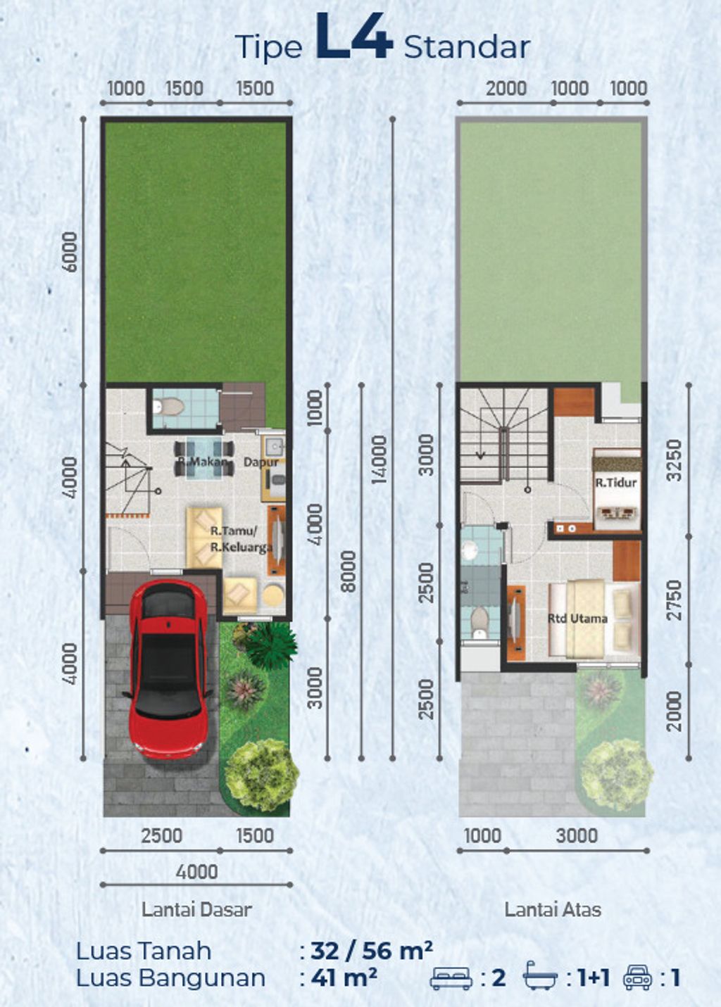 foto denah rumah tipe GLENWOOD/31 perumahan Cluster Virginia Village dan Bermuda