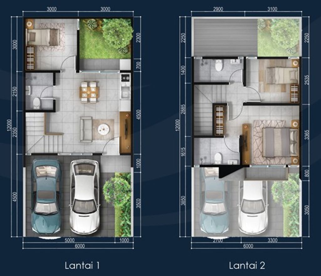foto denah rumah tipe AIRA 6X12 perumahan DISCOVERY RIVIERA BINTARO JAYA