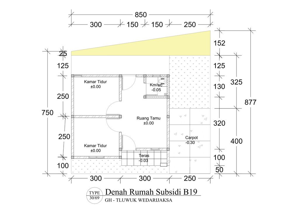 foto denah rumah tipe 30/69 perumahan GREEN HARMONI TLUWUK WEDARIJAKSA