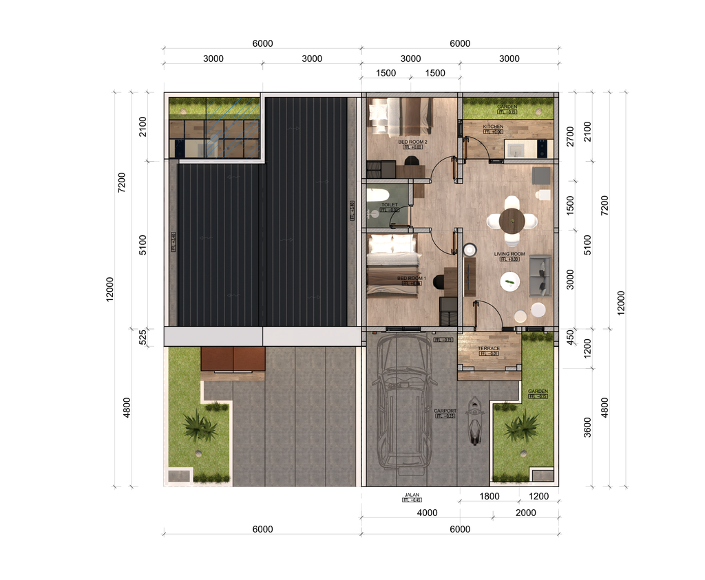 foto denah rumah tipe Ruby (305) perumahan DLEAF PERMATA SINDANGSARI