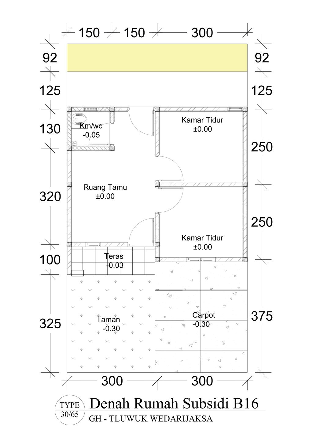 foto denah rumah tipe 30/65 perumahan GREEN HARMONI TLUWUK WEDARIJAKSA