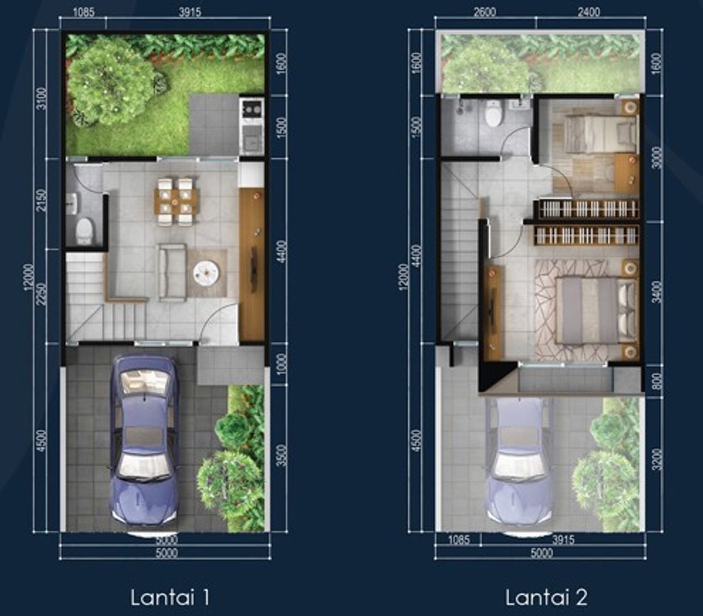 foto denah rumah tipe AIRA 5X12 perumahan DISCOVERY RIVIERA BINTARO JAYA