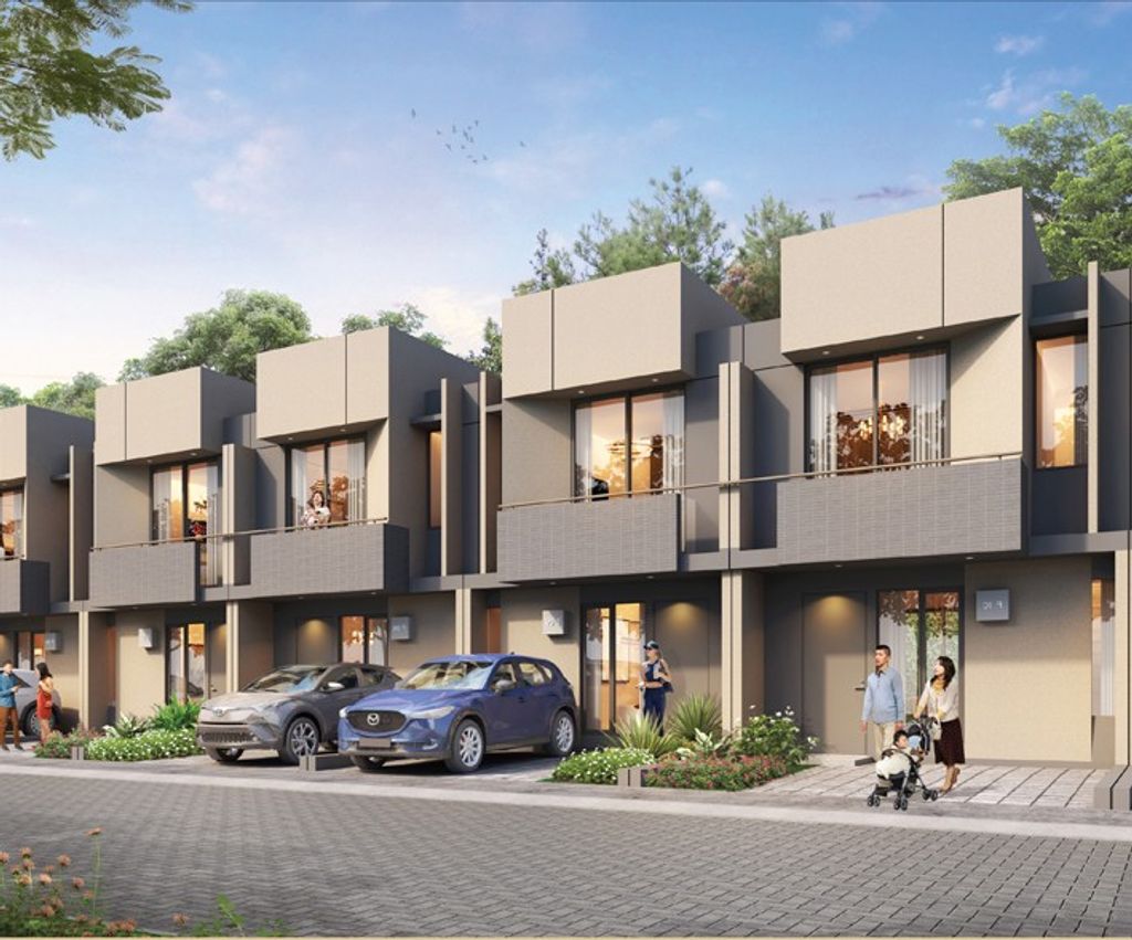 foto tampak rumah tipe AIRA 5X12 SUDUT perumahan DISCOVERY RIVIERA BINTARO JAYA