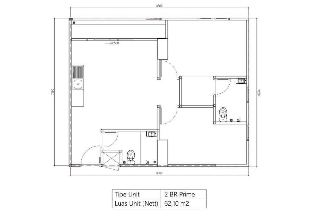 foto denah rumah tipe 2 BR PRIME perumahan Bintaro Plaza Residence Tower Breeze