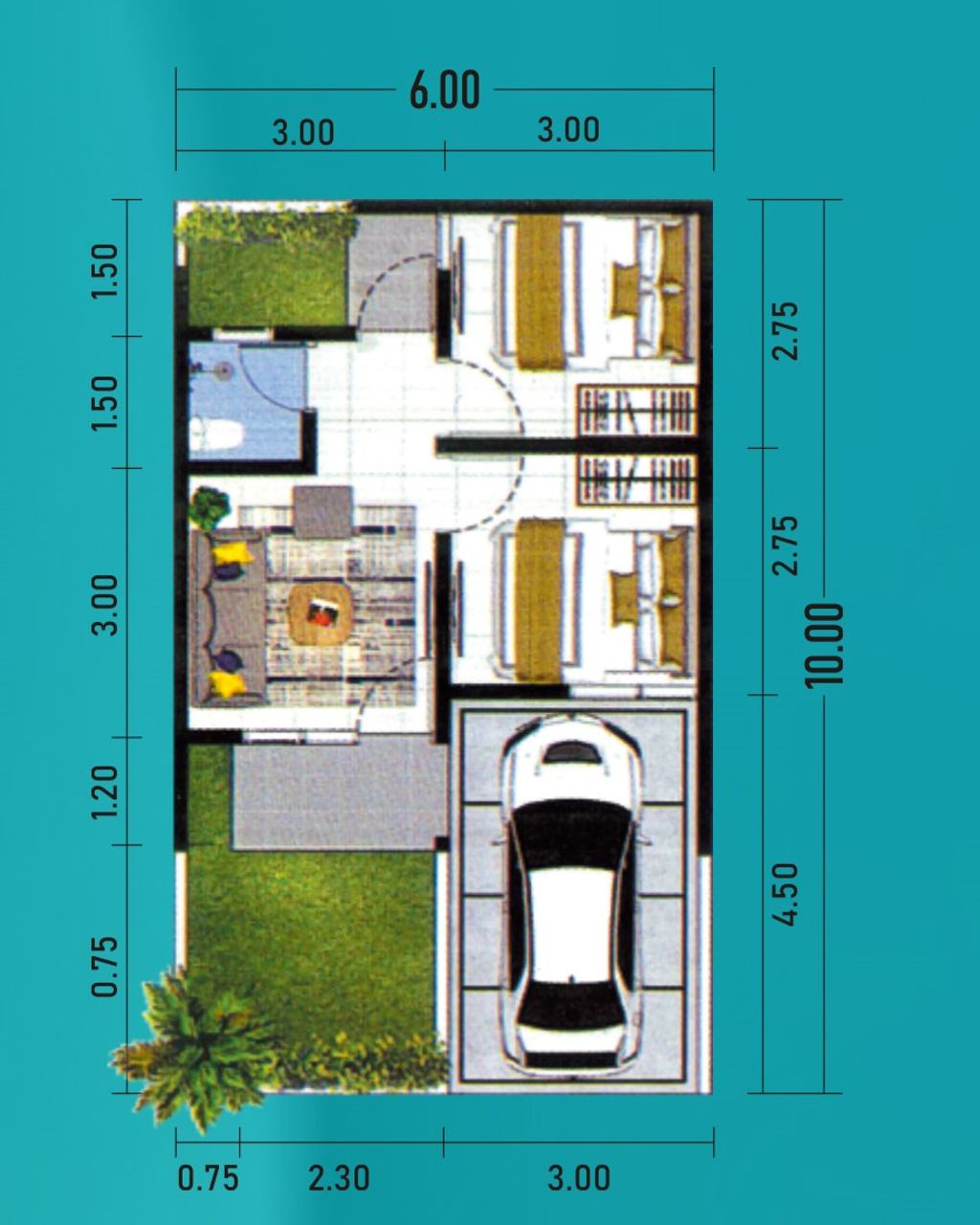 foto denah rumah tipe Marigold 30/60 perumahan GRAND WASTANA RESIDENCE