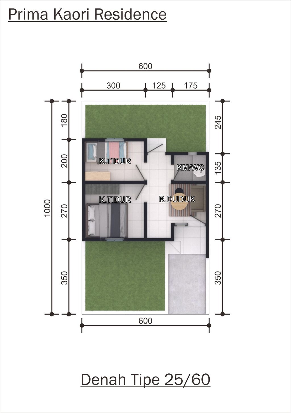 foto denah rumah tipe 25/60 perumahan PRIMA KAORI RESIDENCE