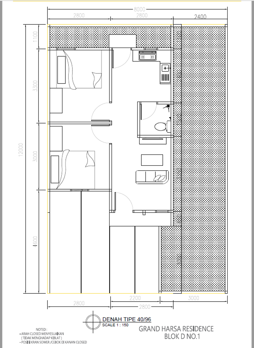 foto denah rumah tipe 40/96 perumahan GRAND HARSA RESIDENCE