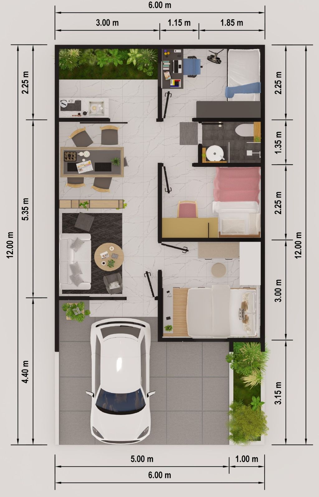 foto denah rumah tipe CATALEYA T1 45/72 perumahan Cluster Cataleya