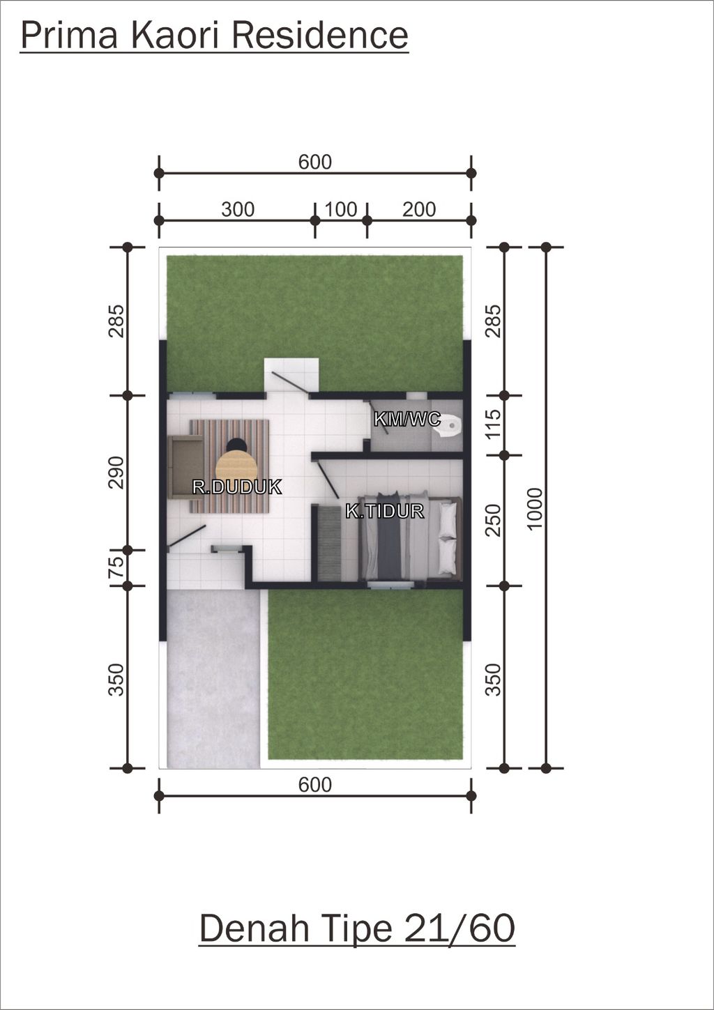 foto denah rumah tipe 21/60 perumahan PRIMA KAORI RESIDENCE