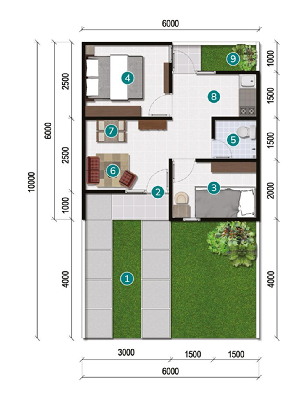 foto denah rumah tipe 30 SHIVA perumahan KAMAYA HILLS