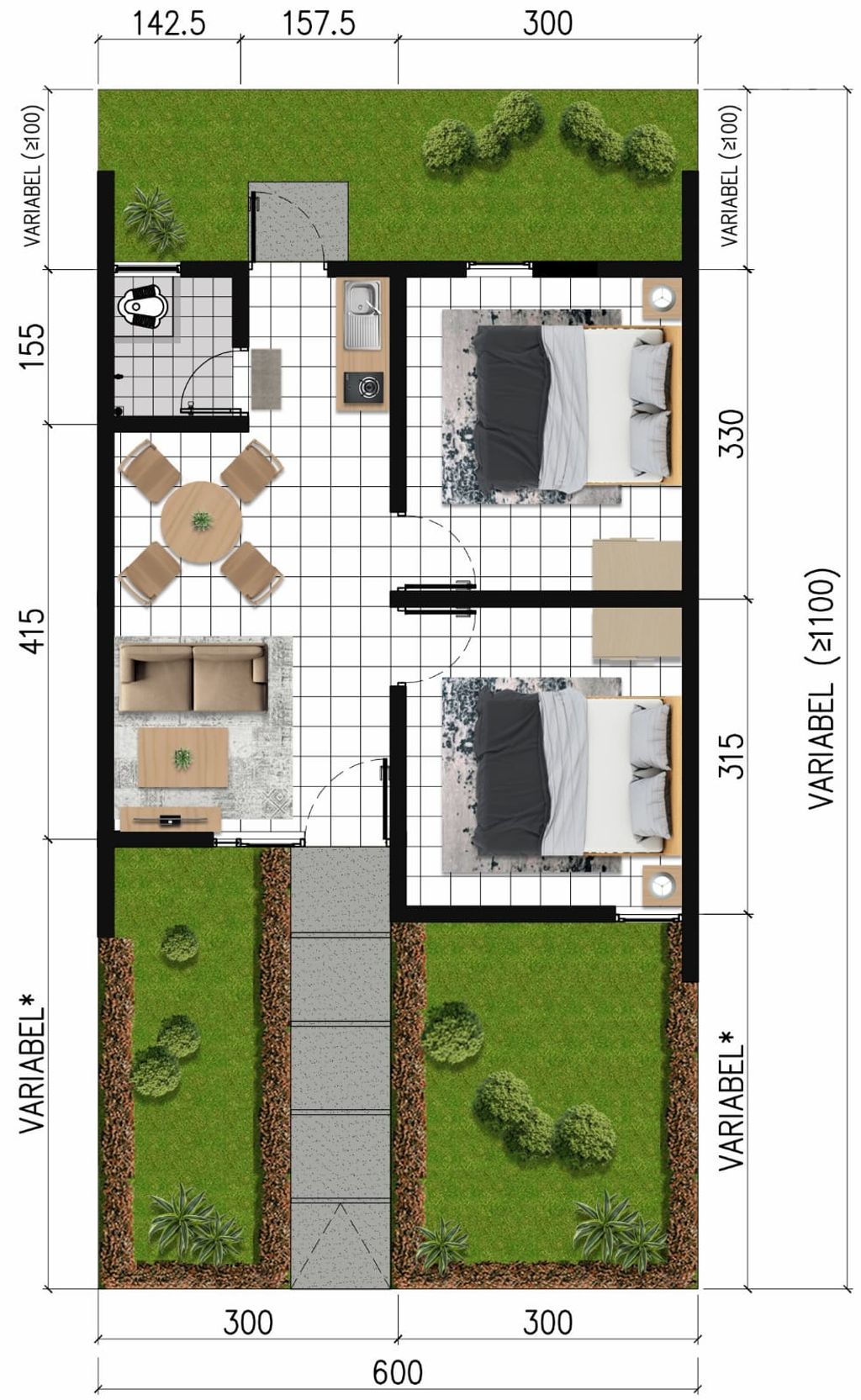 foto denah rumah tipe RST 36/105 Baru perumahan Perumnas Bumi Air Raja