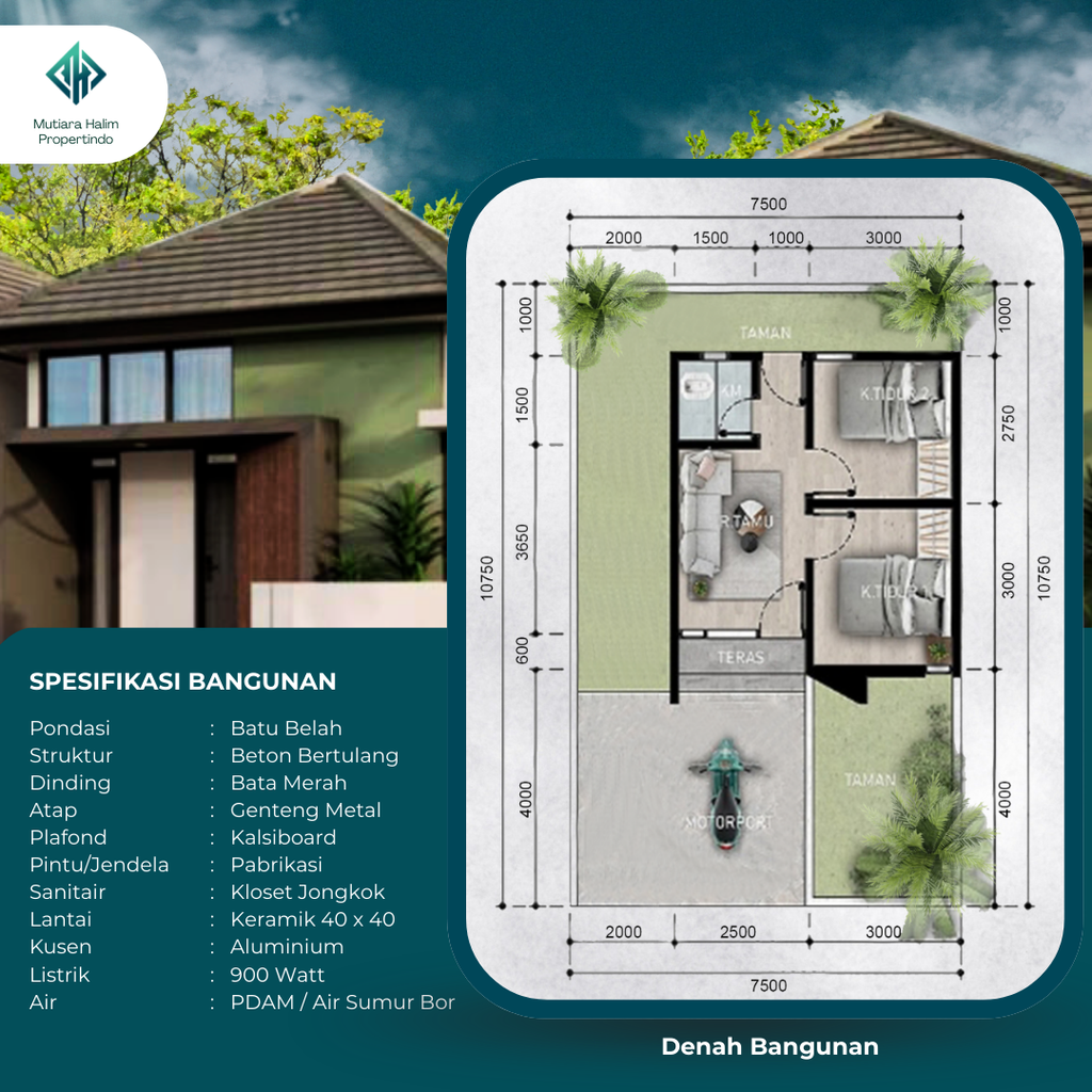 foto denah rumah tipe Limasan 30/80 perumahan MUTIARA HALIM RESIDENCE