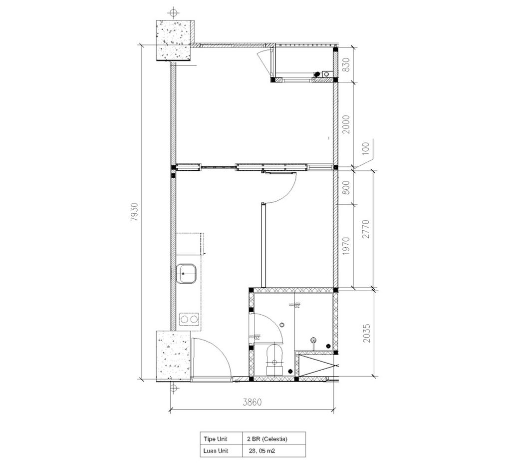 foto denah rumah tipe 2 BR CELESTIA perumahan KONDOMINIUM GRAHA RAYA