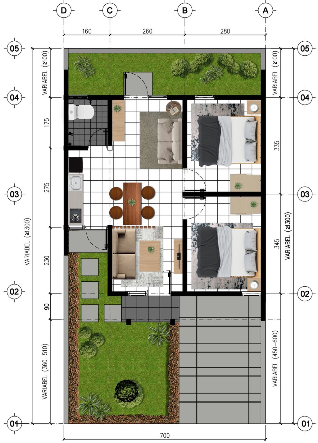 foto denah rumah tipe AMARILIS - L/17 (45/140) (980.000.000) perumahan BUMI TAMALANREA PERMAI