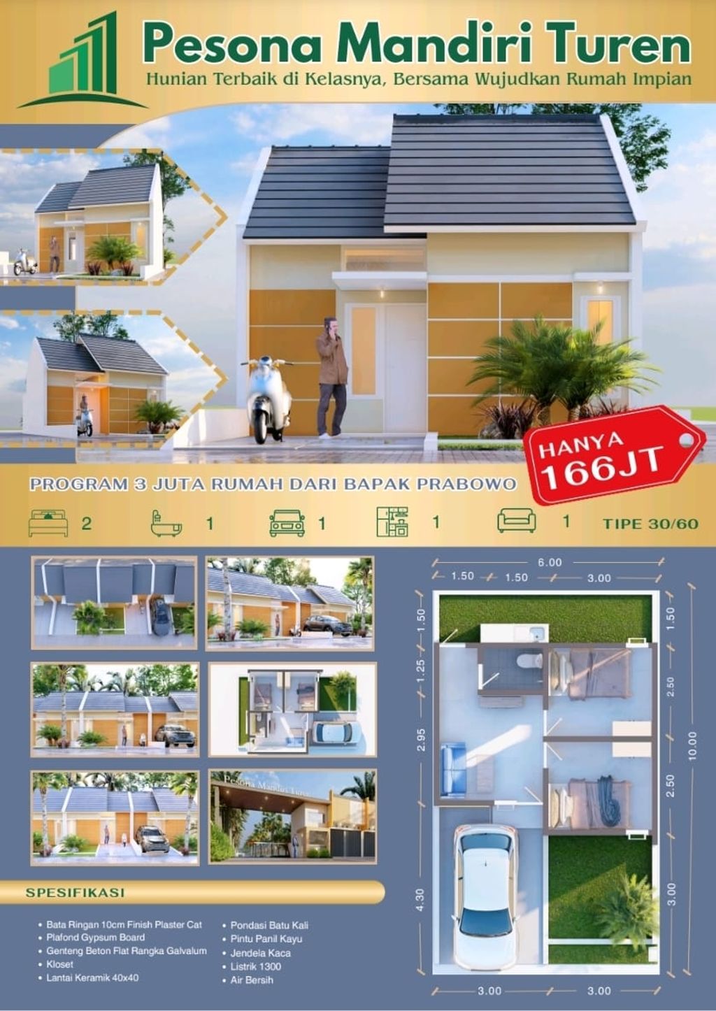 foto denah rumah tipe 30 perumahan PESONA MANDIRI TUREN