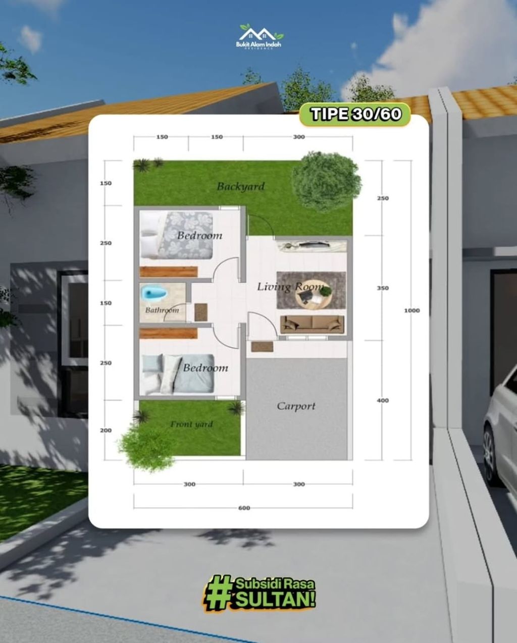 foto denah rumah tipe SUBSIDI perumahan BUKIT ALAM INDAH RESIDENCE