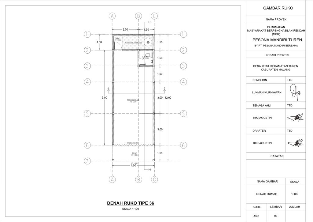 foto denah rumah tipe Ruko1 perumahan PESONA MANDIRI TUREN