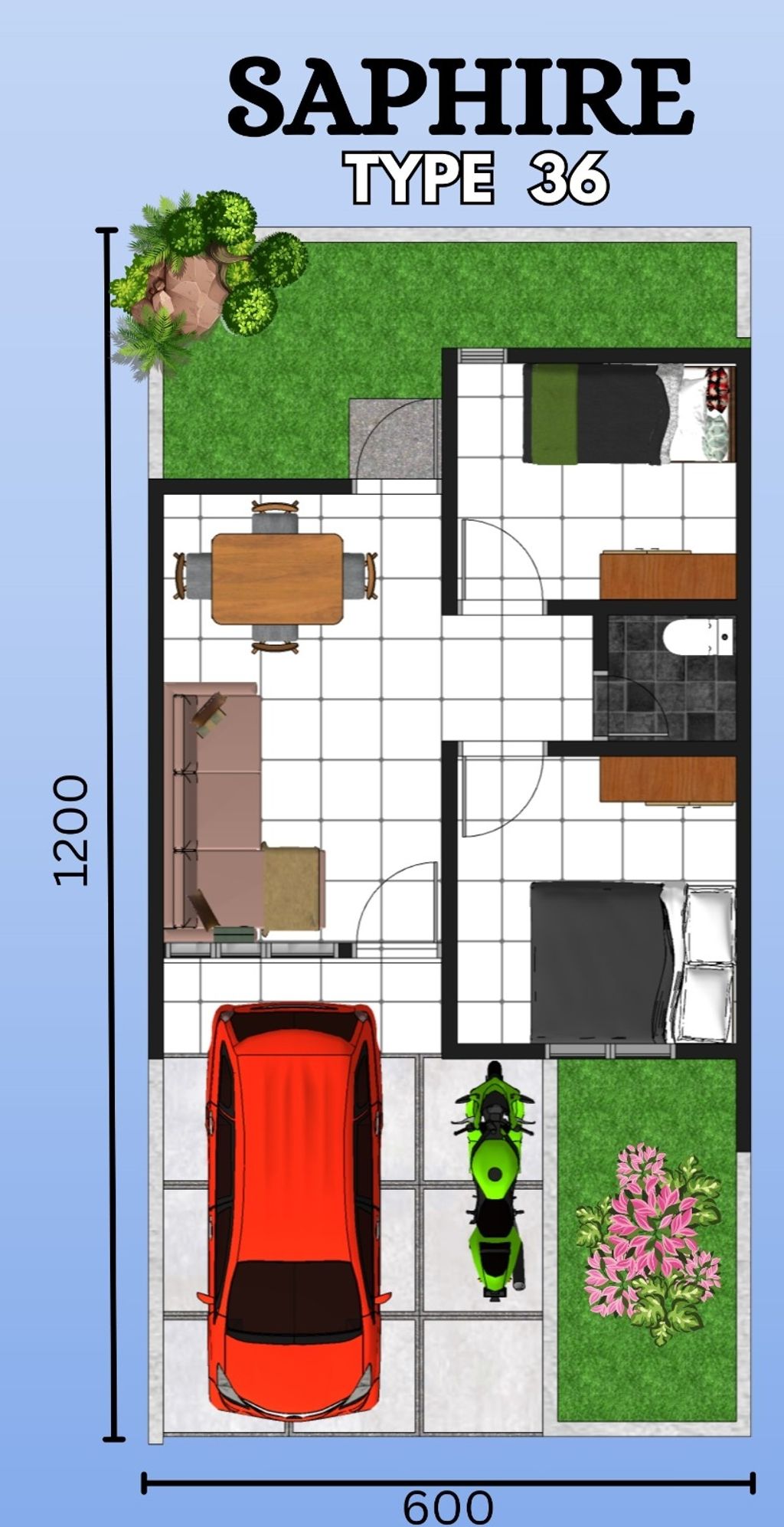 foto denah rumah tipe Saphire perumahan DIAMOND HILLS