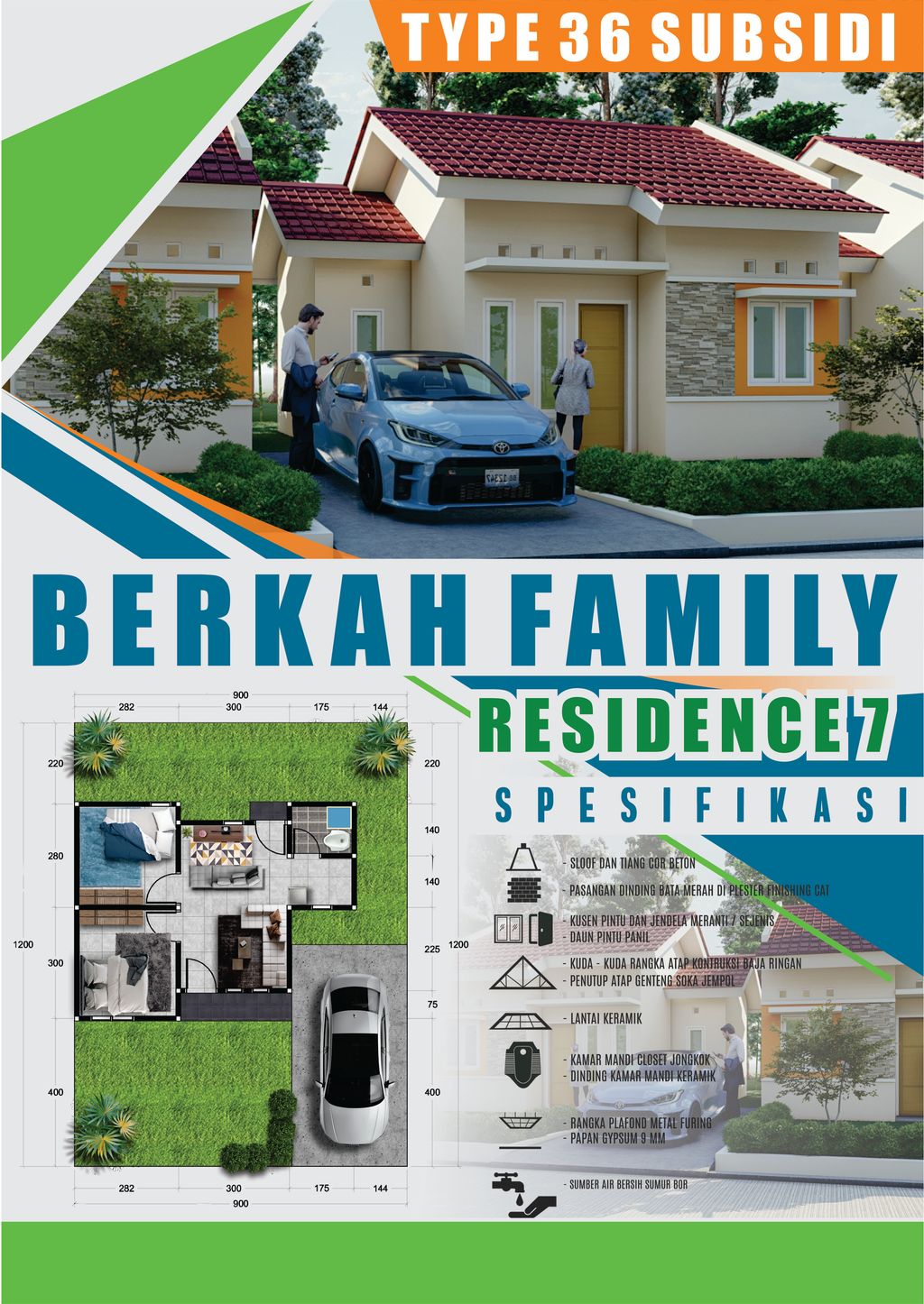 foto tampak rumah tipe RSH 36 SUBSIDI perumahan BERKAH FAMILY RESIDENCE 7 TAHAP II