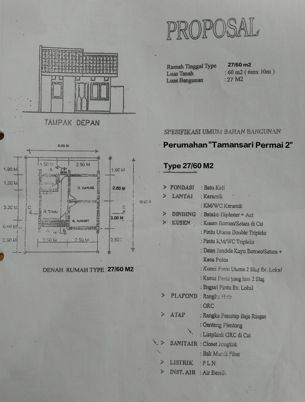 foto denah rumah tipe 27/60 M2 perumahan TAMANSARI PERMAI 2