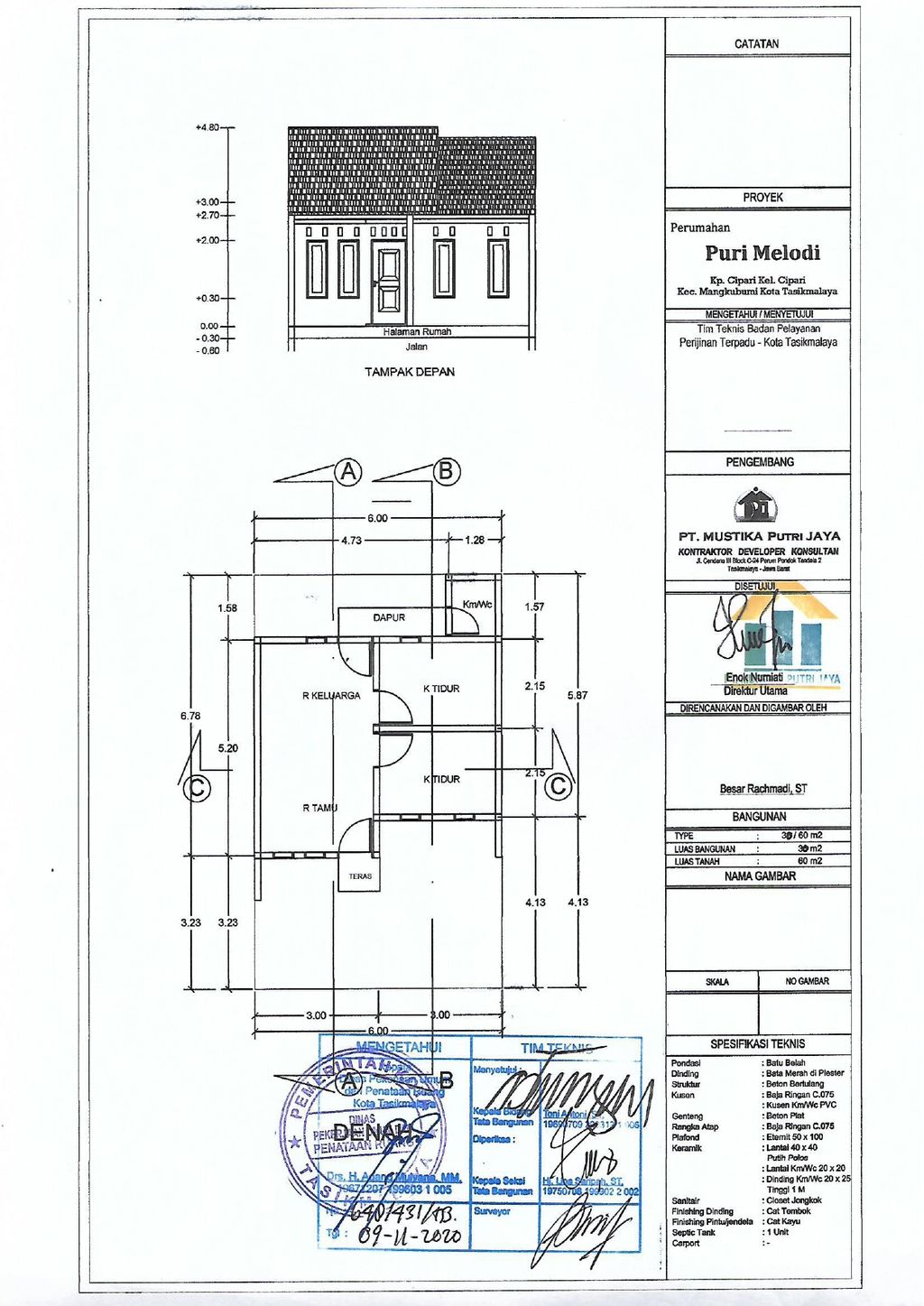 foto denah rumah tipe 36/60 perumahan PURI MELODI MANGKUBUMI