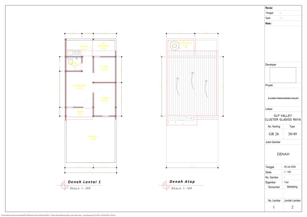 foto denah rumah tipe 30 1 Lantai Landed (314) perumahan G-Land Padalarang Valley