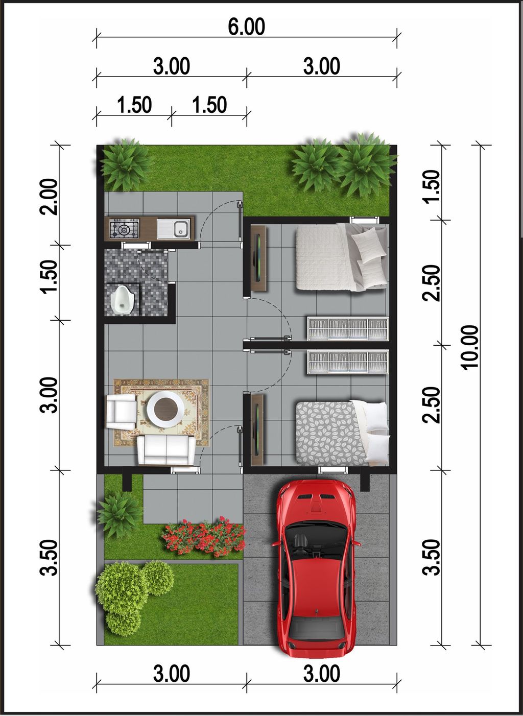 foto denah rumah tipe 30/60 perumahan GEDANGSEWU VIEW 3