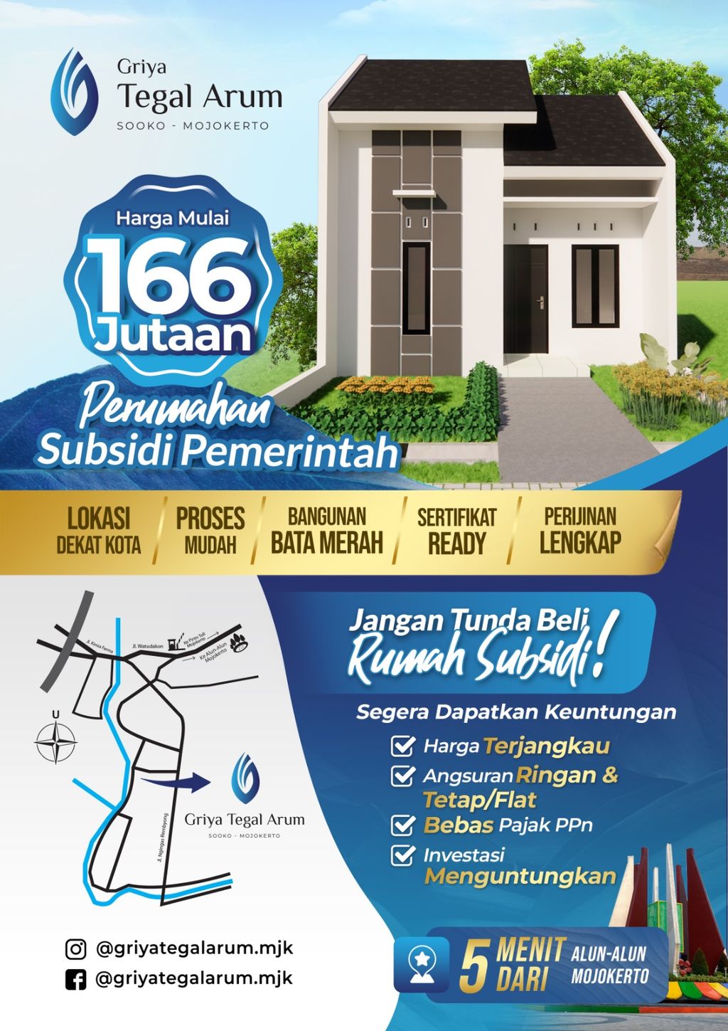 foto tampak rumah tipe 30 perumahan GRIYA TEGAL ARUM
