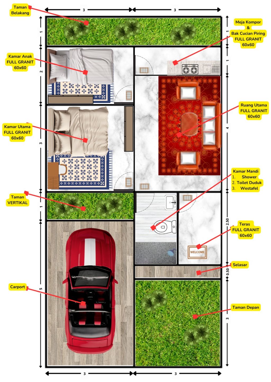 foto denah rumah tipe ARBOR perumahan IRON WOOD HOMES