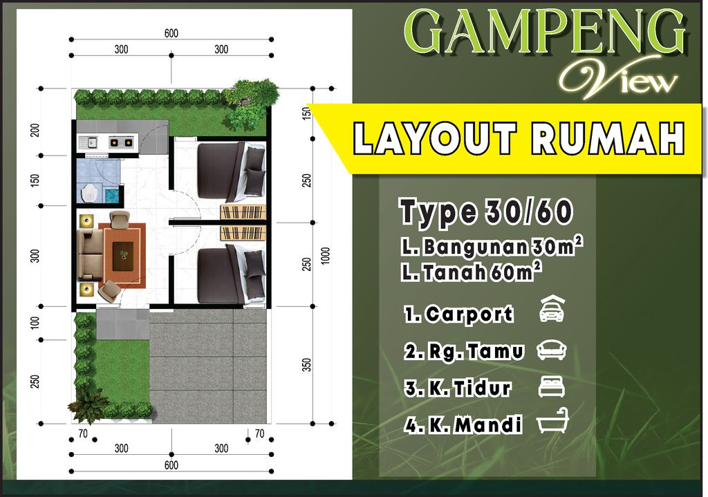 foto denah rumah tipe 30/60 perumahan GAMPENG VIEW