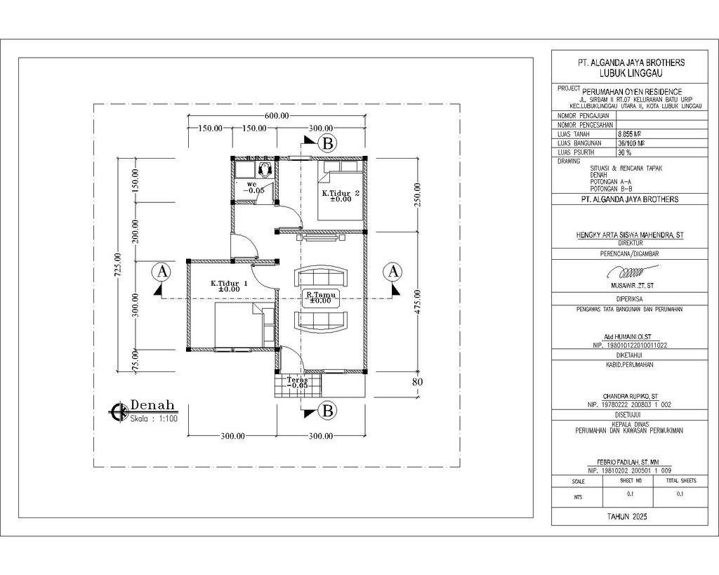foto denah rumah tipe 36 perumahan Oyen Residence