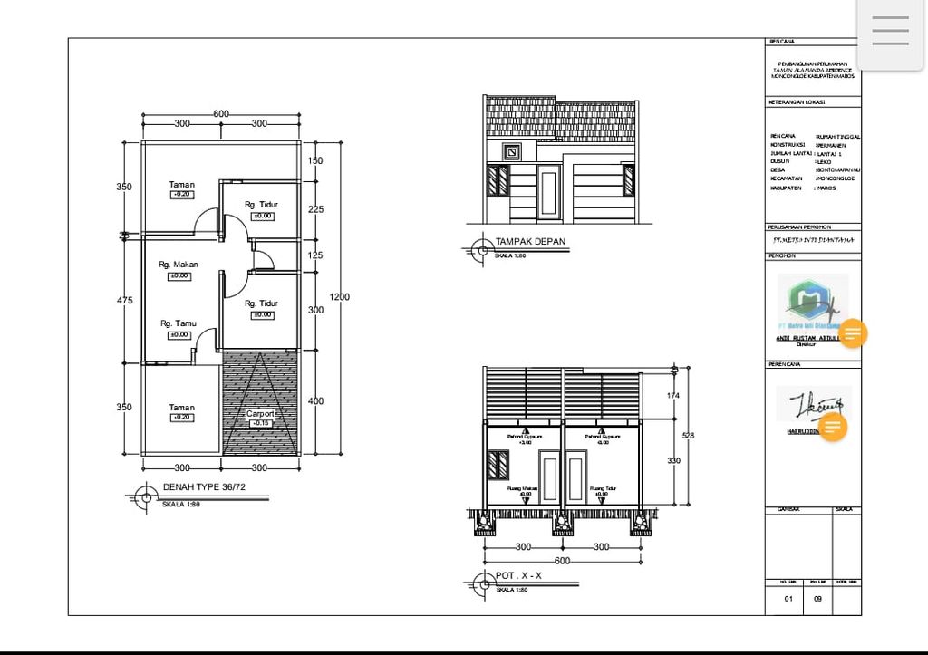 foto denah rumah tipe 36/72 perumahan TAMAN ALAMANDA RESIDENCE 1