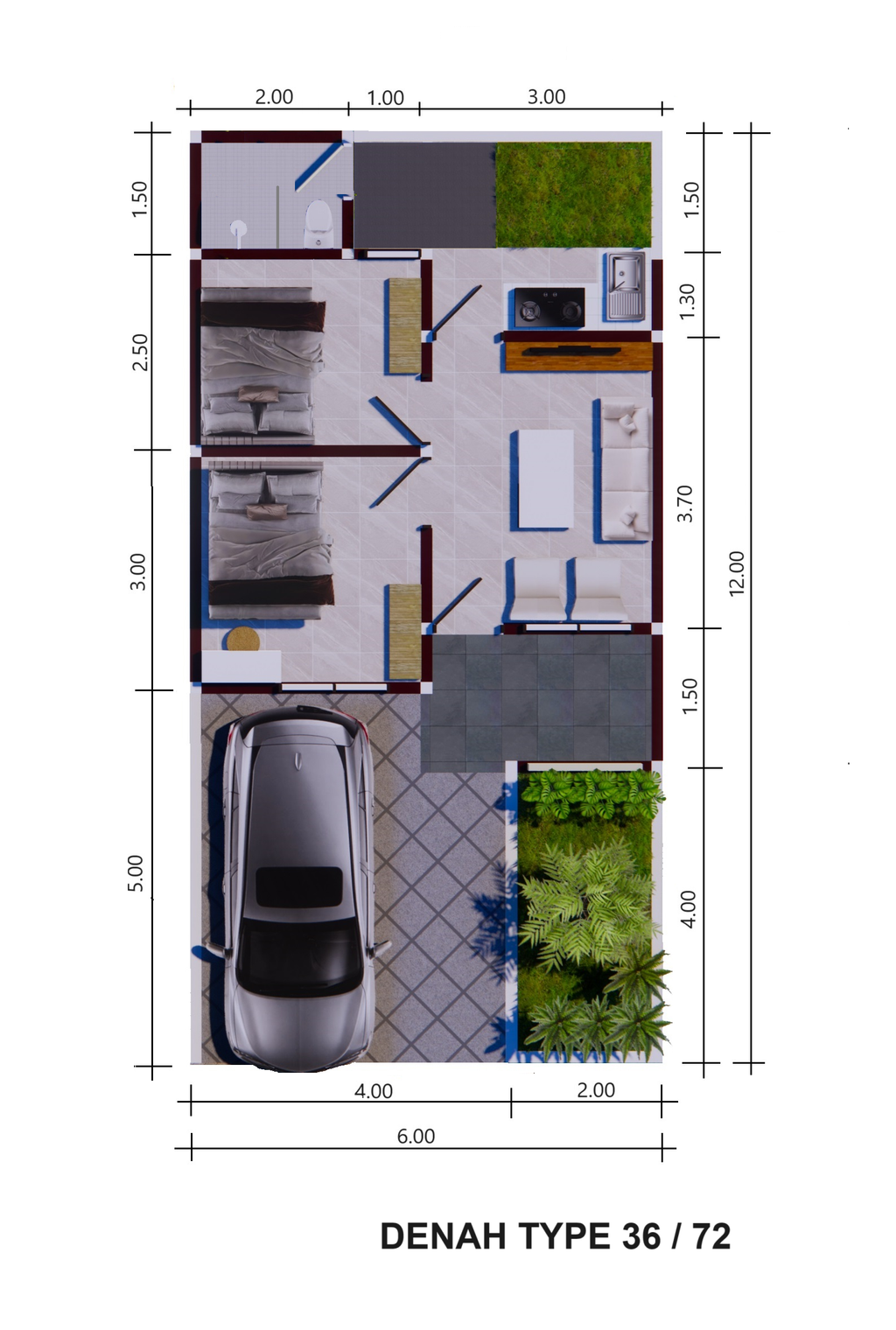 foto denah rumah tipe 36/72 perumahan Hakasemi Residence