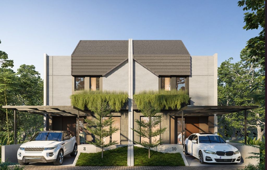 foto tampak rumah tipe RIVERGATE H.06.08 perumahan GARDENS AT CANDI SAWANGAN (NEW)