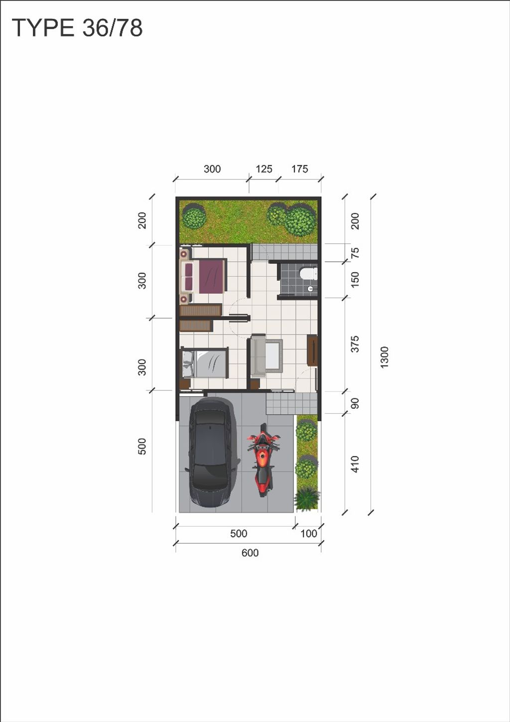foto denah rumah tipe Clover (36/78) perumahan GRAND PARK ANGGASWANGI (GPA)