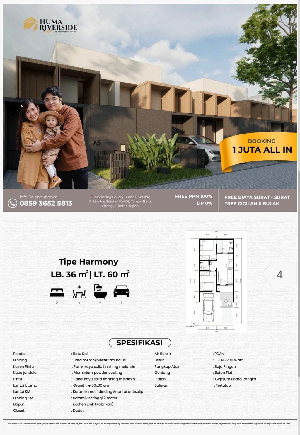 foto denah rumah tipe harmony perumahan HUMA RIVERSIDE