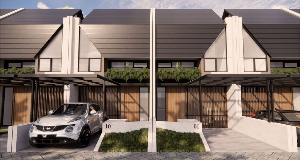 foto tampak rumah tipe RIVERGATE H.20.92 perumahan GARDENS AT CANDI SAWANGAN (NEW)