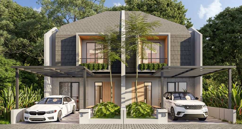 foto tampak rumah tipe EVERGREEN E.06.31 perumahan GARDENS AT CANDI SAWANGAN (NEW)