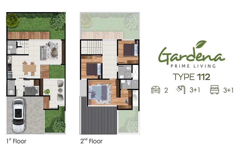 foto denah rumah tipe GARDENA C.16.19 perumahan GARDENS AT CANDI SAWANGAN (NEW)