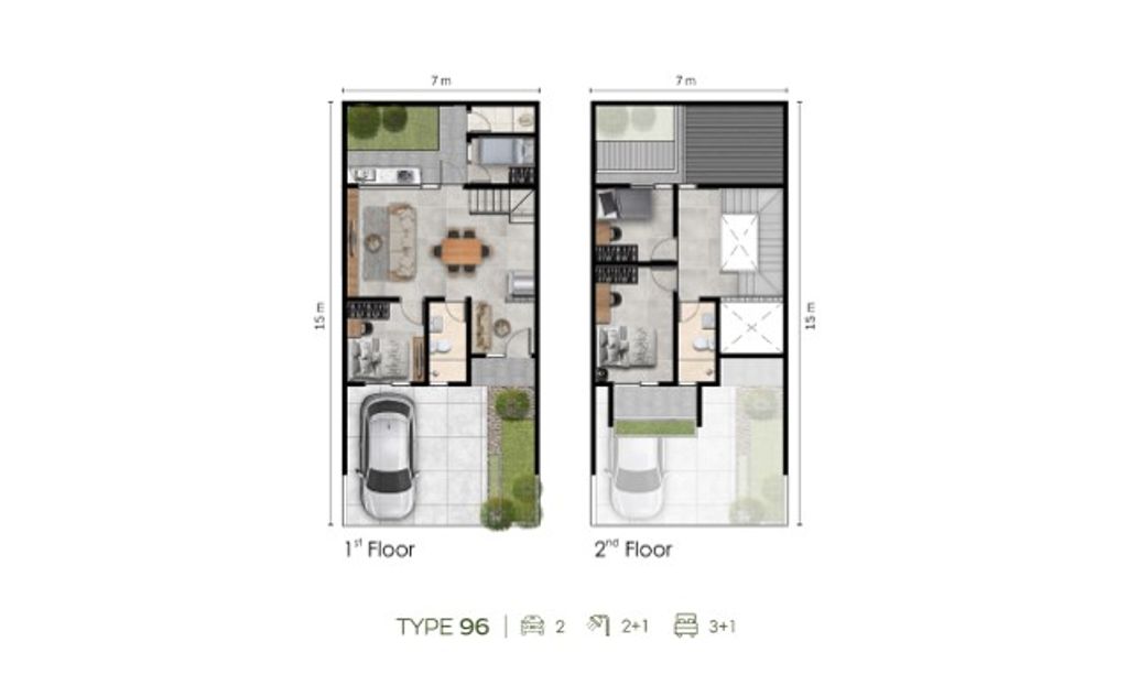 foto denah rumah tipe EVERGREEN E.06.31 perumahan GARDENS AT CANDI SAWANGAN (NEW)