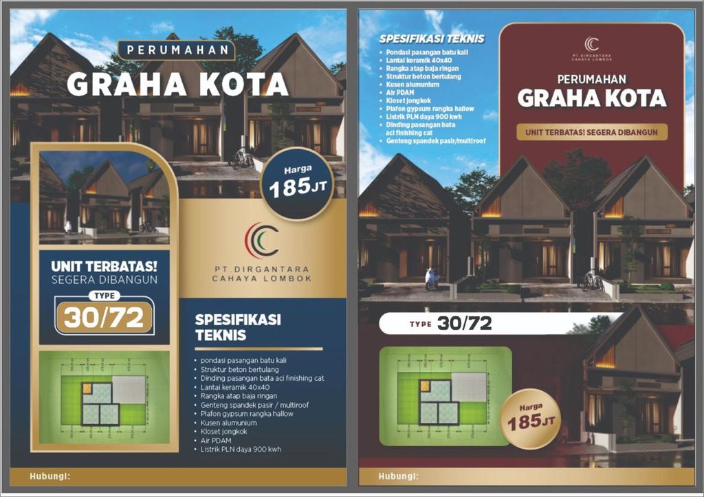 foto tampak rumah tipe 30/72 perumahan Graha Kota