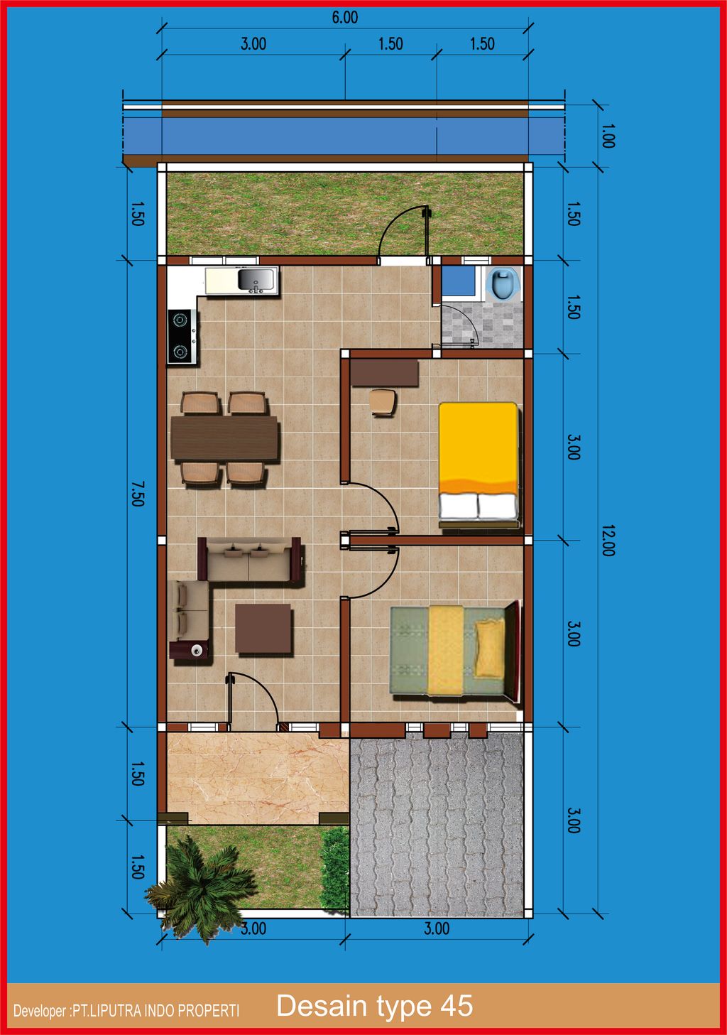 foto denah rumah tipe 45/72 perumahan Karimun Regency