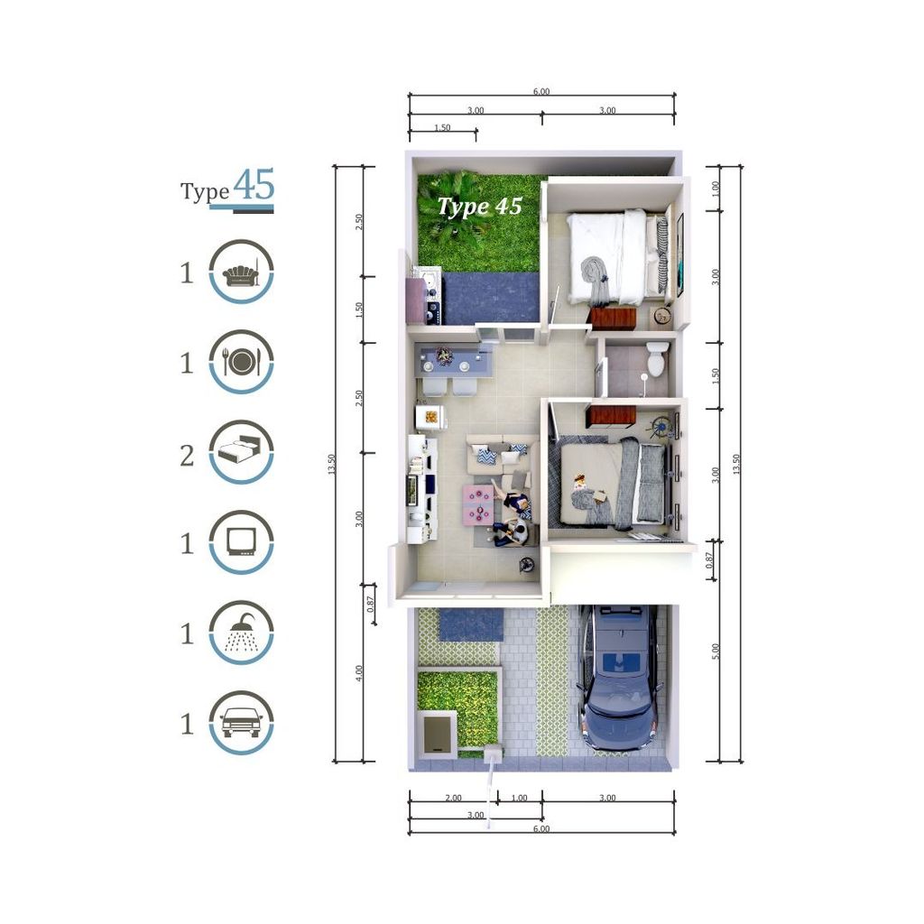 foto denah rumah tipe 45 perumahan The Premiere By Bale Agung