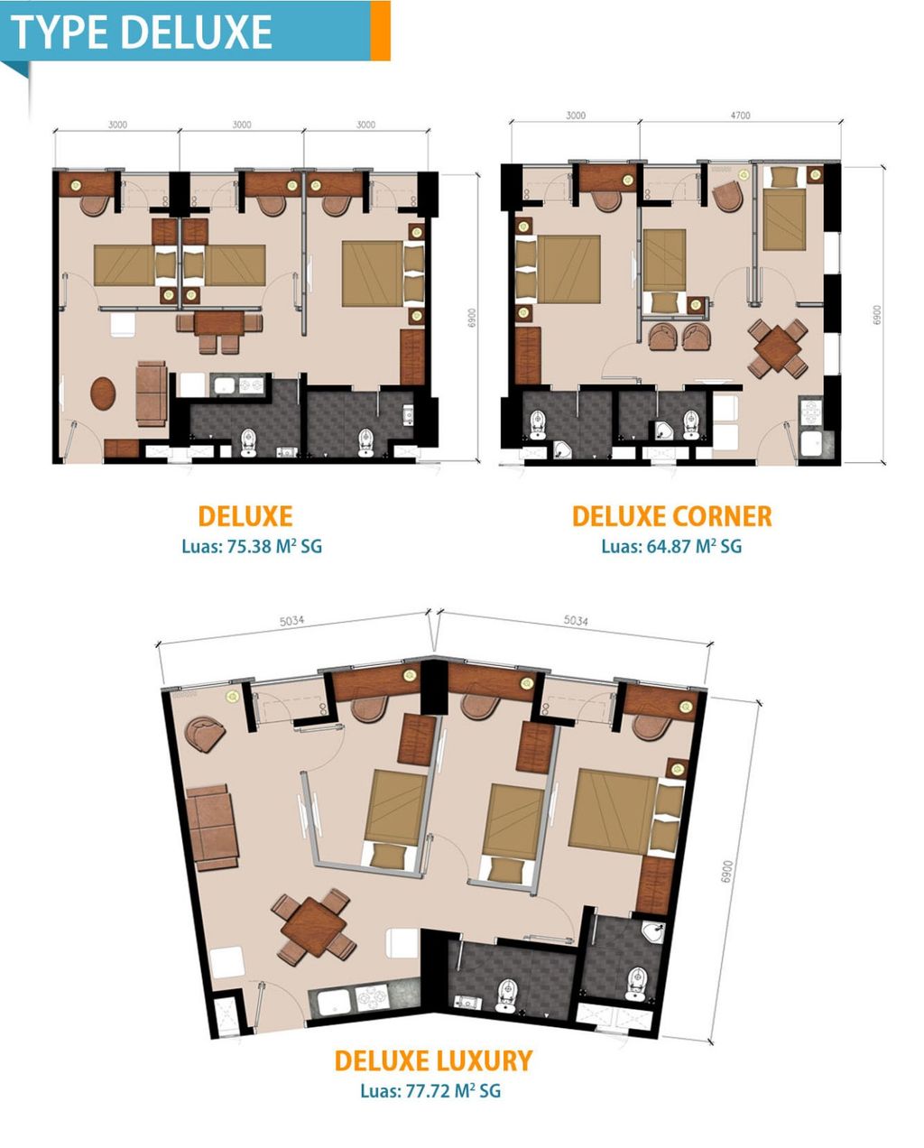 foto denah rumah tipe 3BR-C perumahan Cordova Edupartment Semarang