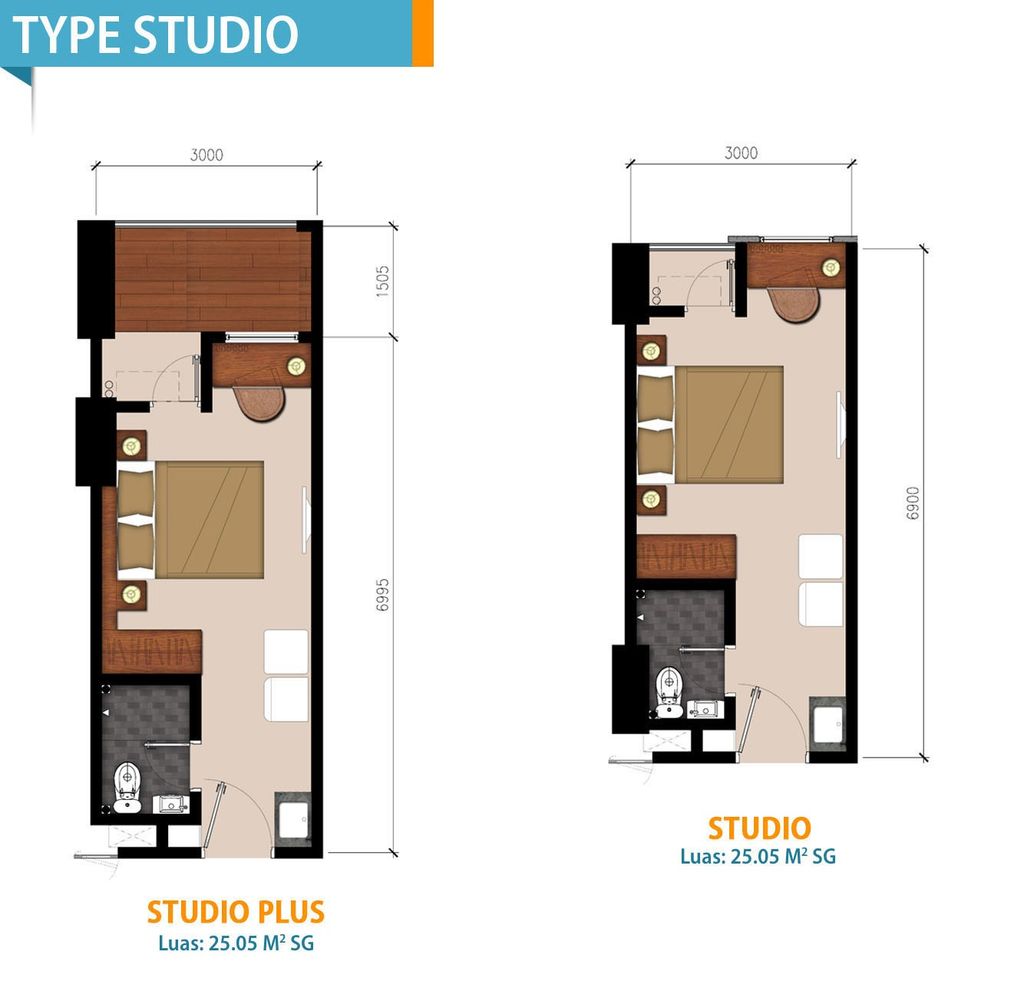 foto denah rumah tipe 1BR perumahan Cordova Edupartment Semarang